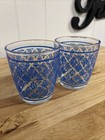 Set Of Two Vintage Lowball Glasses Mcm Blue Squiggles Kitschy