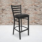 Hercules Series Black Ladder Back Metal Restaurant Barstool Black Vinyl Seat