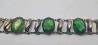Vintage Czech Art Deco Green Glass  Sterling Silver Bracelet 7 5 