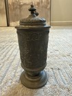 Vintage Ornate Lidded Pewter-style Tankard Stein Embossed Pedestal Unmarked