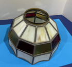 Vintage Stained Glass Lamp Shade 10  Tiffany Style Ivory Amber Red