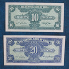 Two  2  1940 Central Bank Of China Uncirculated Banknotes  10 Cents   20 Cents 
