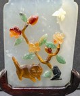 Antique Chinese Oriental Decorative Jade Table Screen Ornate Wood Stand Qing Cat