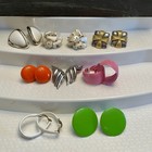 Jewelry Earrings Lot Clips Trifari White  Japan Abalone Orange Green Button 8 Pr