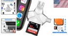 Portable 4-in-1 Memory Card Reader For Iphone  Android   Camera  No Apps Needed