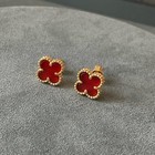 10mm Clover Carnelian Stud Earrings 925 Silver Rose Gold Plated