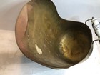 Large Vintage Brass Coal Ash Scuttle Fireplace Bucket Porcelain Handles Stove