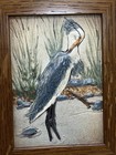 2022 Ephraim Faience Pottery Blue Heron Original Framed Tile Signed Ah Fantastic