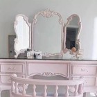 Vintage French Rococo Vanity Mirror Folding Tabletop Makeup Mirror Pink