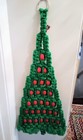 Macrame Christmas Tree Wall Hanging Large Green W red Wooden Beads 32  Vintage