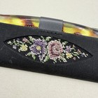 Vintage Mini Comb And Mirror Travel Set Embroidered Floral Pattern Black Case