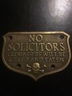 No Solicitors Brass Metal Plaque Sign Skeleton Skull Crossbones Tresspassing