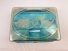 Vtg Hommer Mfg  Blue Swirl 1950s Kitten Sewing Jewelry Box Case Organizer  read