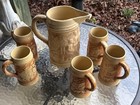 Vintage Hull  No  492 Stoneware Pottery Beer Pitcher And 5 Mug Stein Set