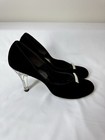 Vintage 1950s-1960s Black Velvet Pumps Rhinestones And Lucite Heels Size 7 5-8