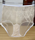 Vtg Sheer Light Polyester Granny Panties Nylon Floral Lace Sissy Brief W  28-30 