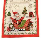 Vintage Kitchen Linen Tea Towel Christmas Tree Santa Sleigh Presents Wreath New