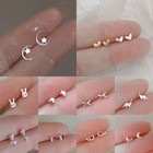 Fashion 925 Silver Rabbit Star Moon Heart Ear Stud Earrings Women Party Jewelry
