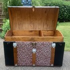 Kenlin Hotel 1800   s Antique Victorian Embossed Tin Dome Top Steamer Trunk W key 