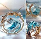 Ocean s Oath Jewelry Set  Boho Blue Ocean Wave Necklace Earring Rings Set Gift