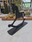 Vintage Black Cast Iron Rocking Horse Door Stop Country Farmhouse Home Decor 
