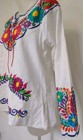 1980s Handmade Mexican Embroidered Blouse Long Sleeve Scalloped Hem M Rare