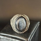 Ancient Bronze Silvered Ring Stunning With Black Stone Antique Artifact Size 11