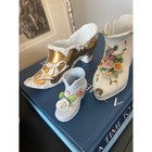 Set Of 3 Vintage Porcelain Shoe Planters     Floral  Gold    Mini Boot