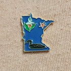 Minnesota State Map Shape Travel Souvenir Lapel Pin Loon Lady Slipper Flower