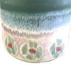 Vintage Green   Turquoise Flowered Studio Art Pottery Planter pot Signed 5-1 2 