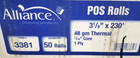 Alliance Thermal Paper Receipt Rolls  3 1 8  X 230   White  50 Rolls