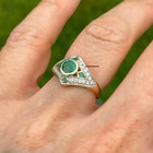 Art Deco Vintage Round Cut Emerald   Lab Created Diamond 925 Silver Wedding Ring