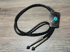 Vintage Native American Sterling Silver Turquoise Navajo Bolo Tie
