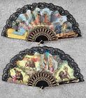 Spanish Hand Fans Lot Of 2 Spain Abanicos Flamenco Dancers Bull Fighters Lace