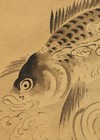 Hanger Scroll Japanese Painting Japan Carp Antique Old Art F847