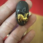 Antique Japanese Shakudo Fuchi Kashira Nanako Gold Inlay Horses Sword Fittings