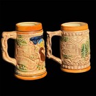 Vintage Ceramic German-style Beer Stein Mug 5 Inches Action Japan Brown Set Of 2