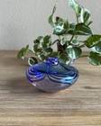 Hand-blown Art Glass Blue Swirl Iridescent Bottle Vanity Display Flower Bud Vase
