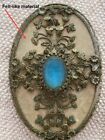 Apollo Ornate Filigree Orolu Jeweled Vanity Mirror Brush Set Blue Stones Antique