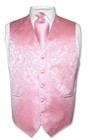 Men s Dress Vest Necktie For Suit Tuxedo Pink Color Paisley Design Tie Hanky Set