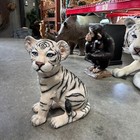 Siberian Tiger Cub Sitting Resin Statue Wild Animal Cat Display Prop Theme Decor