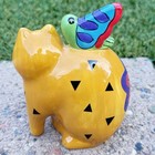 Laurel Burch Cat With Bird In Top Ceramic  Vibrant