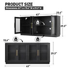 Buffet Cabinet Storage 63  Sideboard Glass Doors Credenza Coffee Bar Table