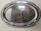 Vintage Irvinware Silver Serving Tray 9-10  Oval Engraved Ruffled Edges I Plate