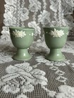 Vintage Porcelain Egg Cups With Ribbon And Floral Design Set Of 2
