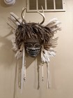 Raku Porcelain Native American Mask Head Quill Woman Antlers Ottawa Chippewa