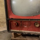 Vintage Admiral Tube Tv Set Wood Cabinet Red   Black W  Red Bezel Circa 1950