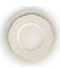 Elama Dinnerware Set White Embossed Scalloped Stoneware 16-piece  service For 4 