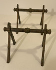 Antique Victorian Brass Fire Dogs Pair     Gothic Fireplace Andirons Log Rest