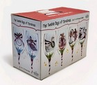 Block Twelve Days Of Christmas Goblets Hand Painted Wine Glasses Complete Set 